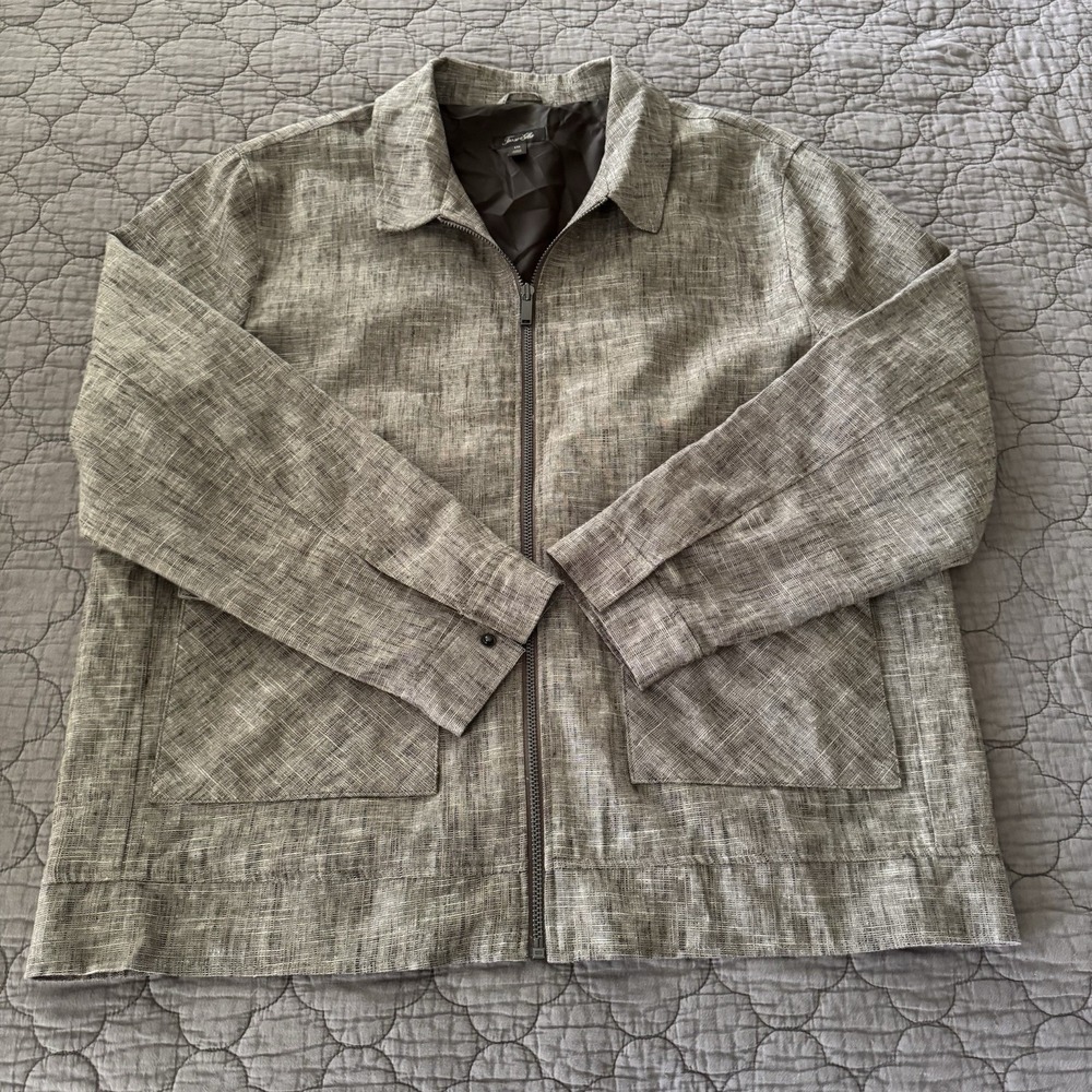 Men's Tasso Elba Brown Linen Cotton Blend Full Zip Size XXL Jacket - Picture 15 of 15